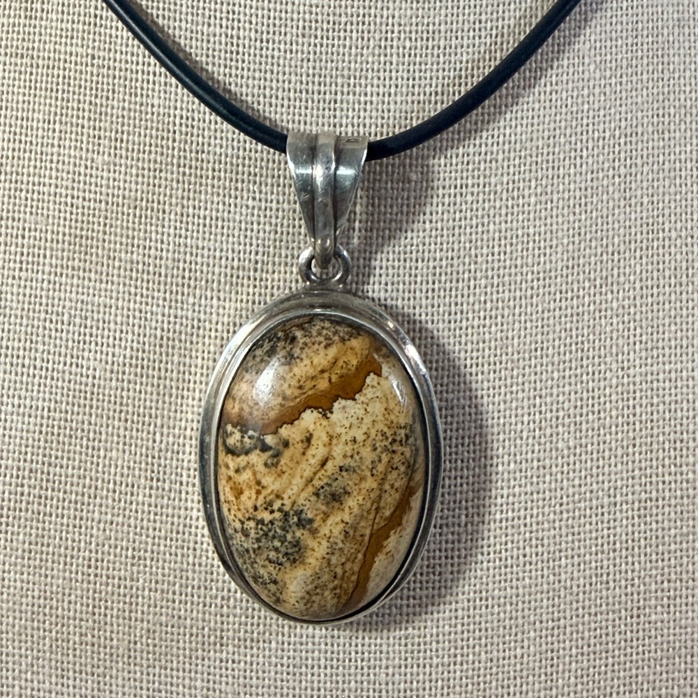 Artisan Silver and Tan Stone Pendant Necklace